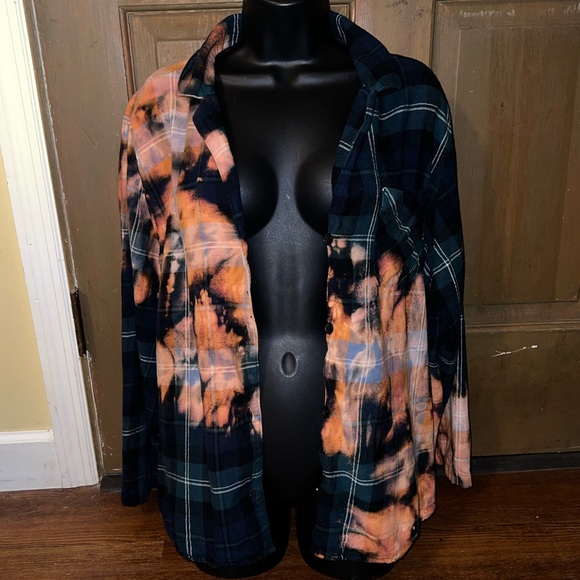 Old Navy Dark Green & Navy Button Up Bleached Long Sleeve Shirt Flannel Size 2X - Picture 3 of 10